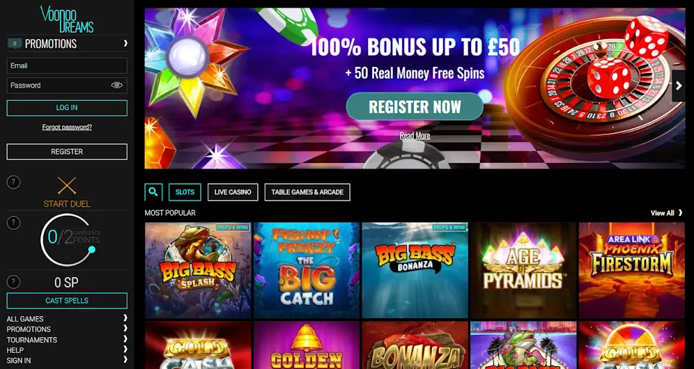 VoodooDreams Casino og Sportsbook Screenshot